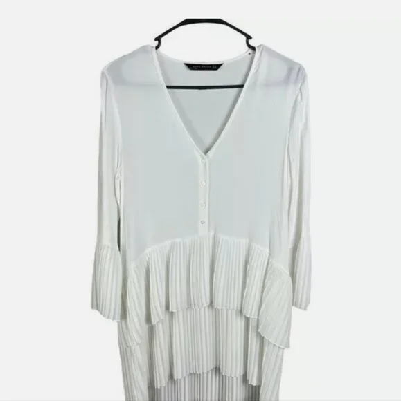 Zara white store pleated shirt dress
